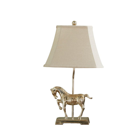 Brass Lamp with Horse Base and Beige Lamp Shade