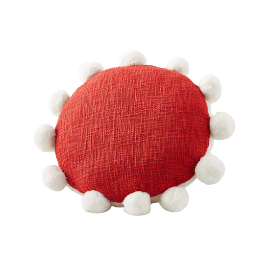 Red Sherpa PomPom Cushion