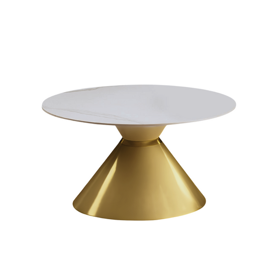 Round Faux Marble Top Coffee Table with Gold Base