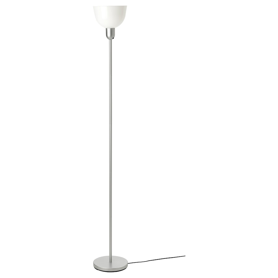 Silver Floor Lamp with Glossy White Shade