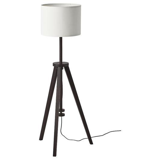 Adjustable Floor Lamp with White Shade And Wooden Dark Brown Legs