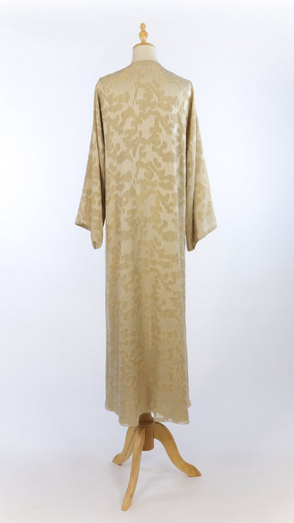 Open Champagne Textured Abaya With Pattern