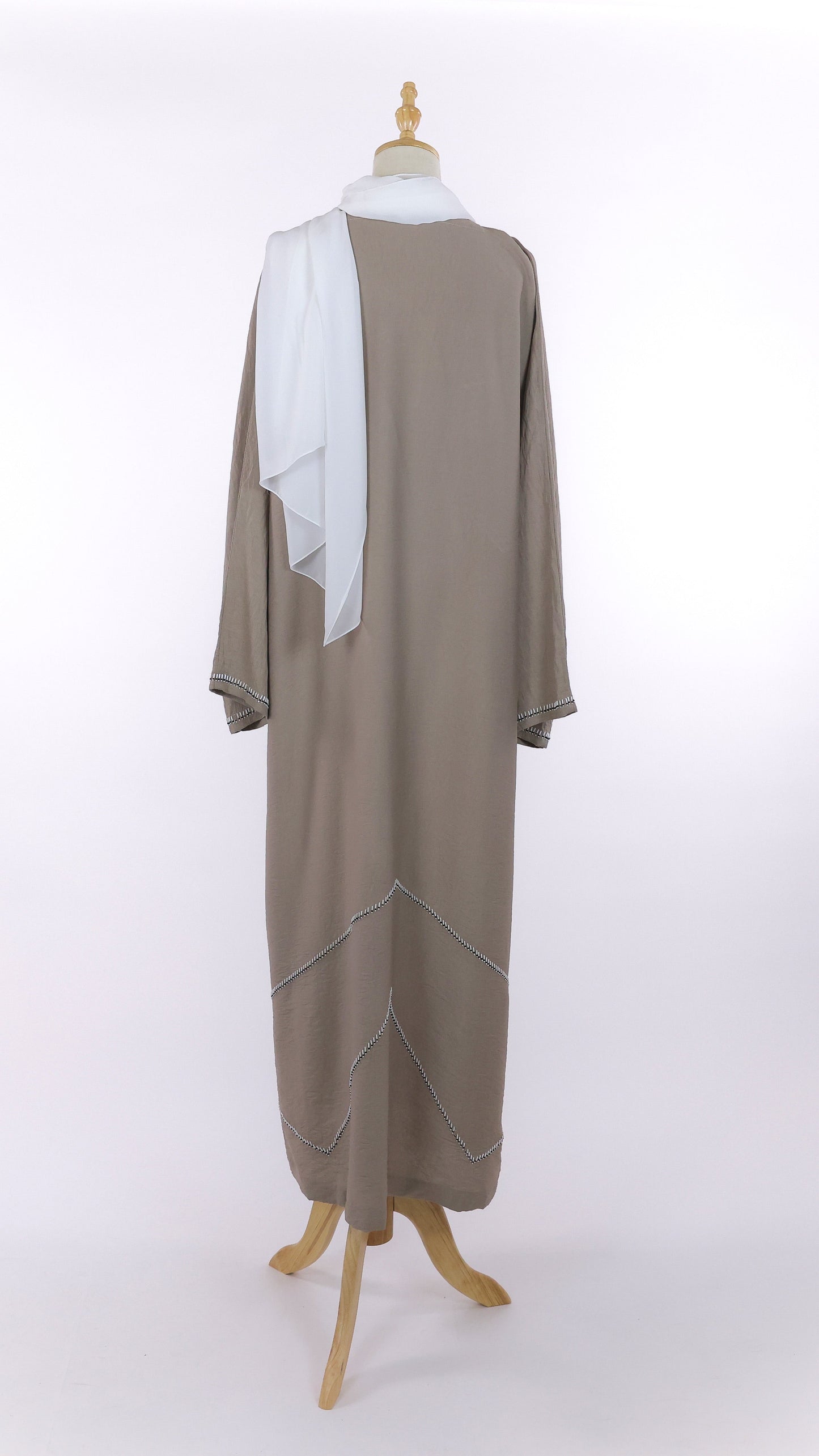 Open Beige Abaya With Beading And Off-White Sheila