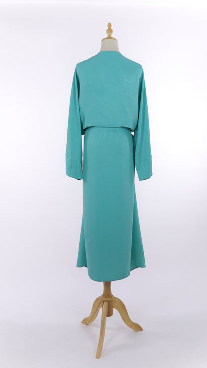 Open Turquoise Abaya With Matching Belt