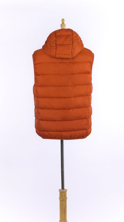 Orange Puffer Vest With Hoodie