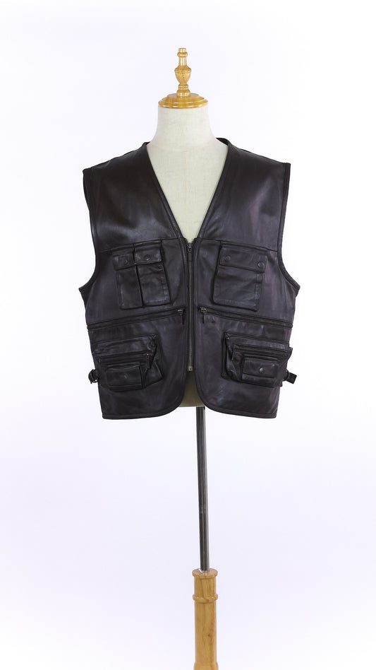 Vintage Brown Leather Safari Vest