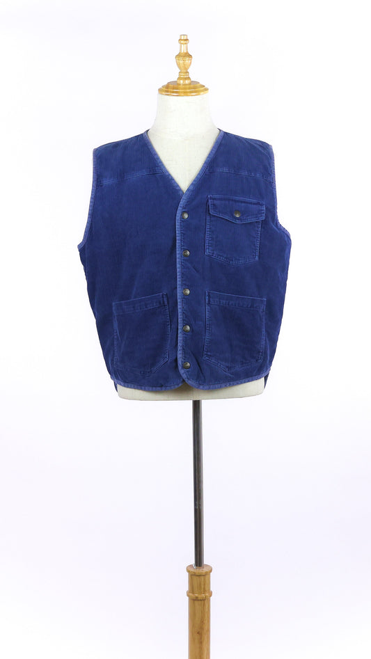 Blue Vintage Corduroy Vest With Pockets