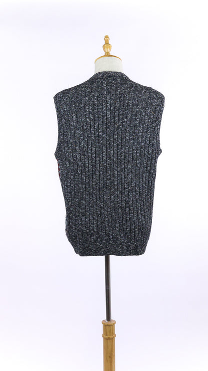 Vintage Grey Knitted Sweater Vest With Multicolored Pattern