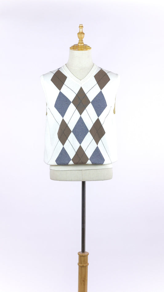 Off-White Sweater Vest With Multicolored Argyle Pattern